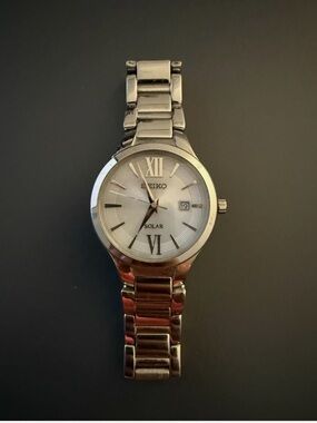 Seiko Women’s Solar Date Stainless Steel Watch, 27MM